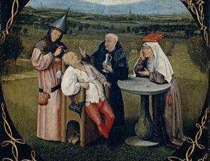 "La extracción de la piedra de la locura" de El Bosco (1490). Obtenida en Wikipedia